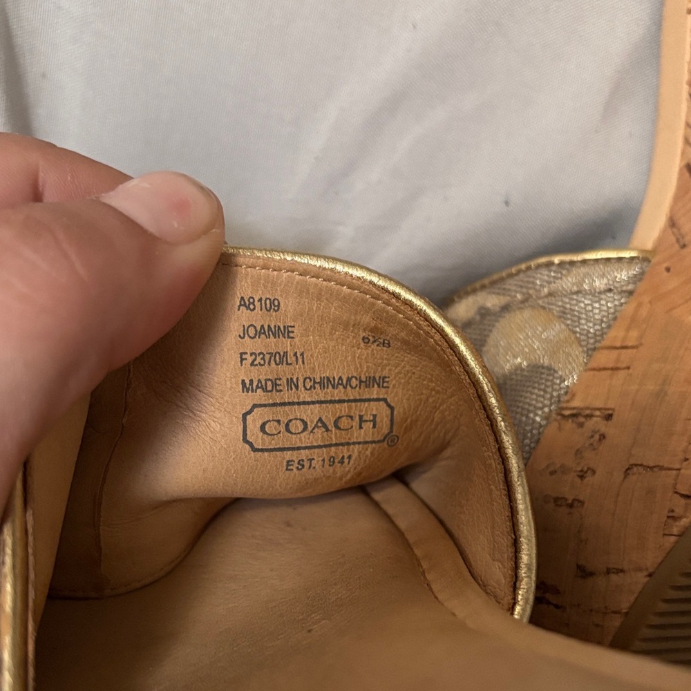Coach Joanne Metallic Gold & Beige Signature Slide Mules - Picture 8 of 9